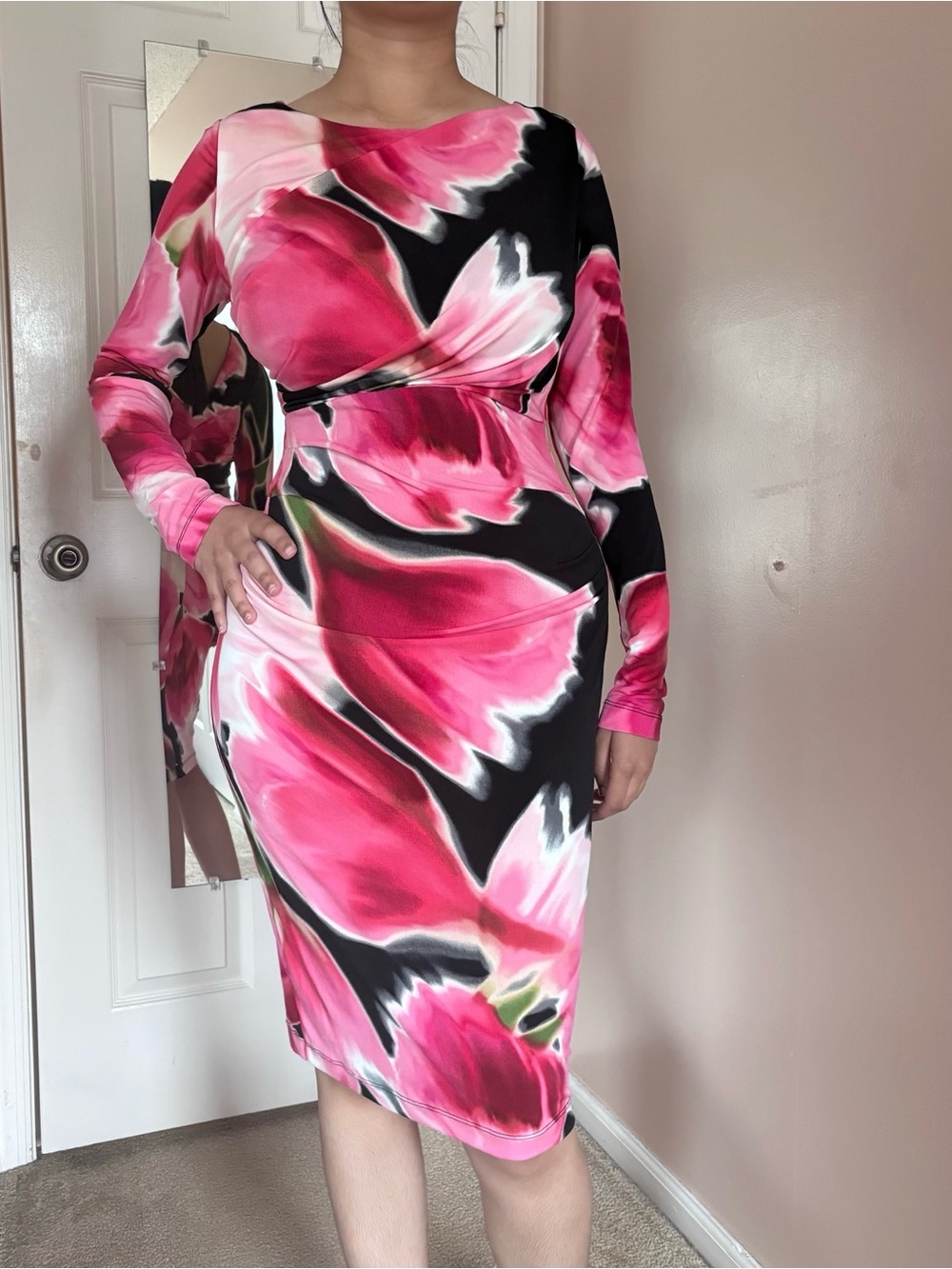 Elegant Floral Pink and Black Dress